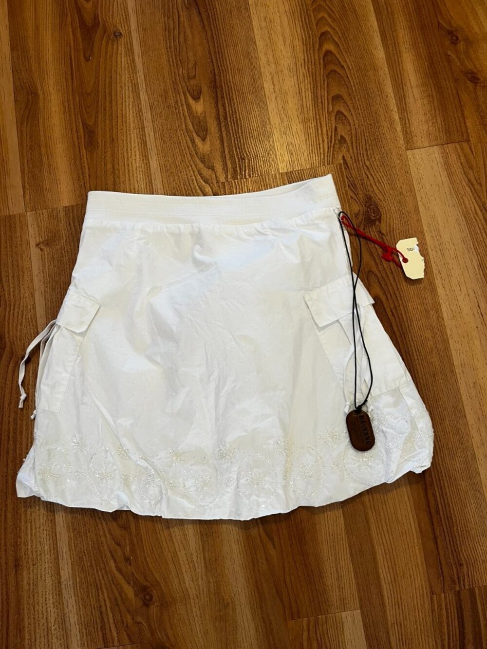 Da-Nang Woman's White Beaded 100% Cotton Flirty Festival Skirt Sz XS